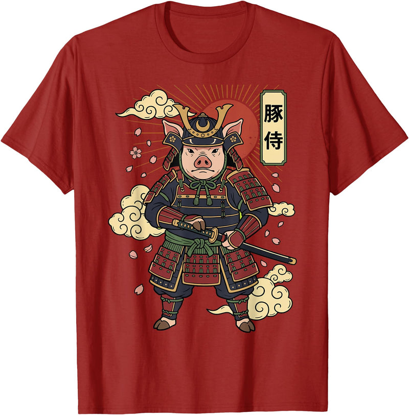 Samurai Pig Anime Japan Pig Samurai Japanese Warrior T-Shirt - Cranberry Red