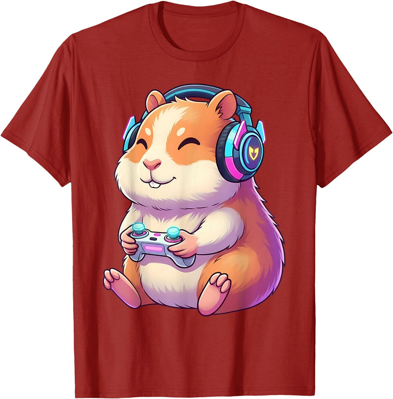 Funny Cute Hamster Gamer Adorable Video Game Animal Design T-Shirt - Cranberry Red
