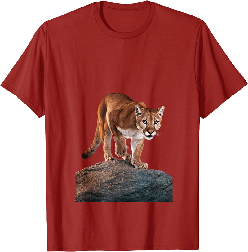Mountain Lion Prowling and almost about to attack Mountain Lion on The Hunt and About to Pounce T-Shirt - Cranberry Red