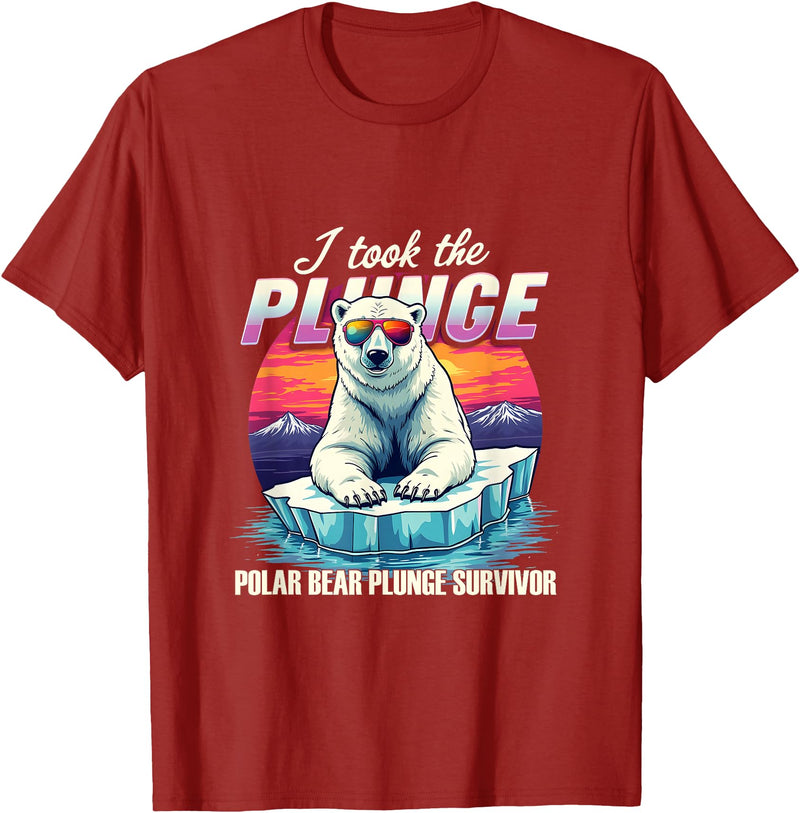 Chilly Dive Apparel Costume Polar Bear Plunge Survivor Fun Winter Adventurers Apparel T-Shirt - Cranberry Red