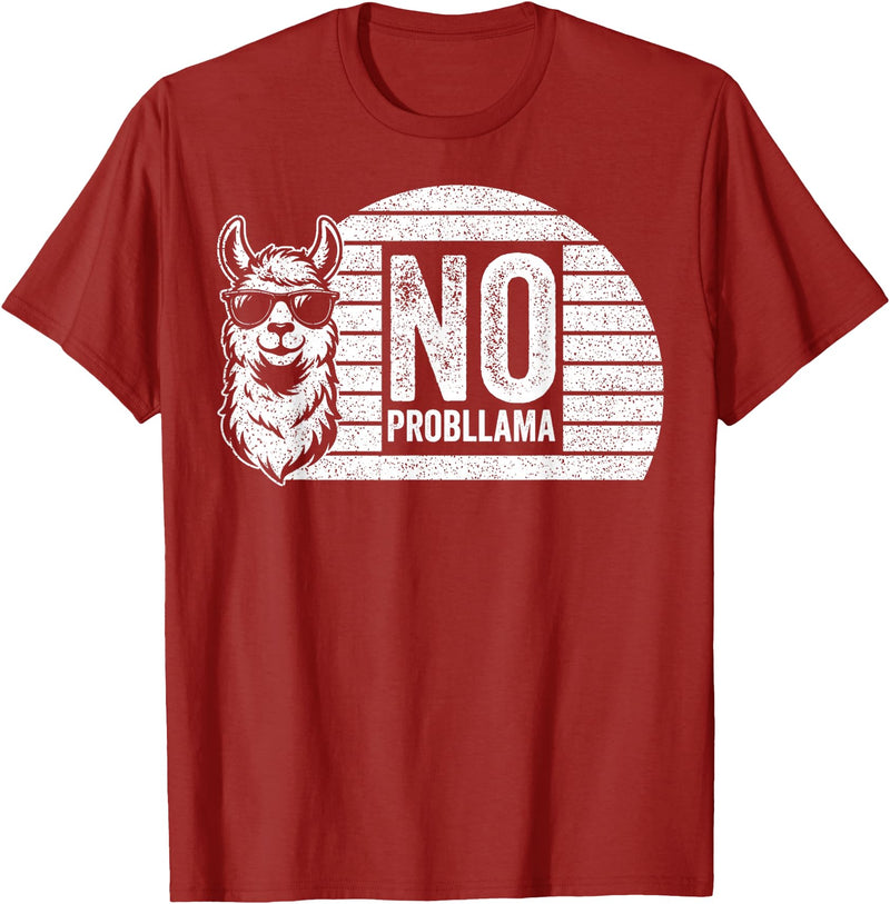 Teetro No Probllama Cool Llama Sunglasses Humor Animal T-Shirt - Cranberry Red