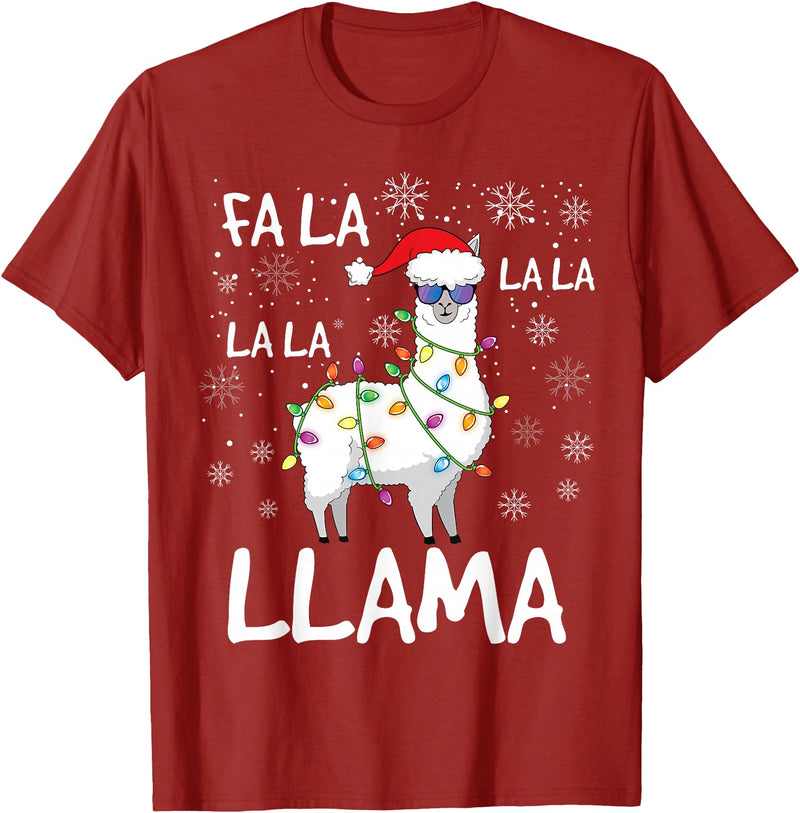 Funny Christmas Llama Shirts FA La La Llama Shirt Women Men Kids Funny Llama Christmas T-Shirt - Cranberry Red