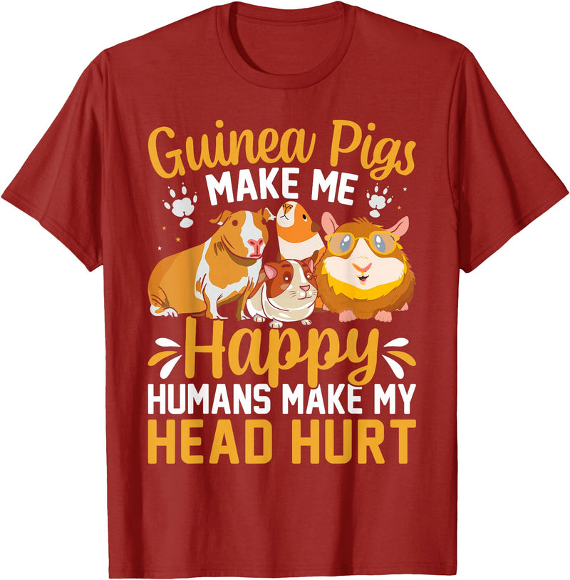Funny Guinea Pig Gifts For Women Men Kids by DMTRY Guinea Pigs Make Me Happy Humans Make My Head Hurt T-Shirt - Cranberry Red