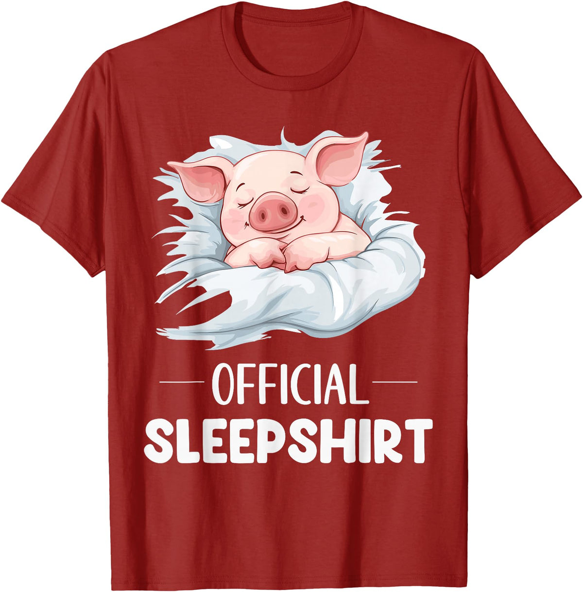 Cute Sleeping Pig Nightgown Sleepwear Pajama Official Sleepshirt Cute Sleeping Pig Animal Lovers Pajama T-Shirt - Cranberry Red