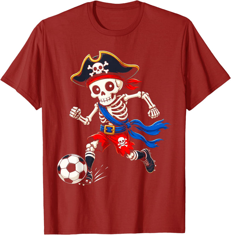 Soccer Player Pirate Skeleton Halloween Costume Skeleton Soccer Player Pirate Halloween T-Shirt - Cranberry Red