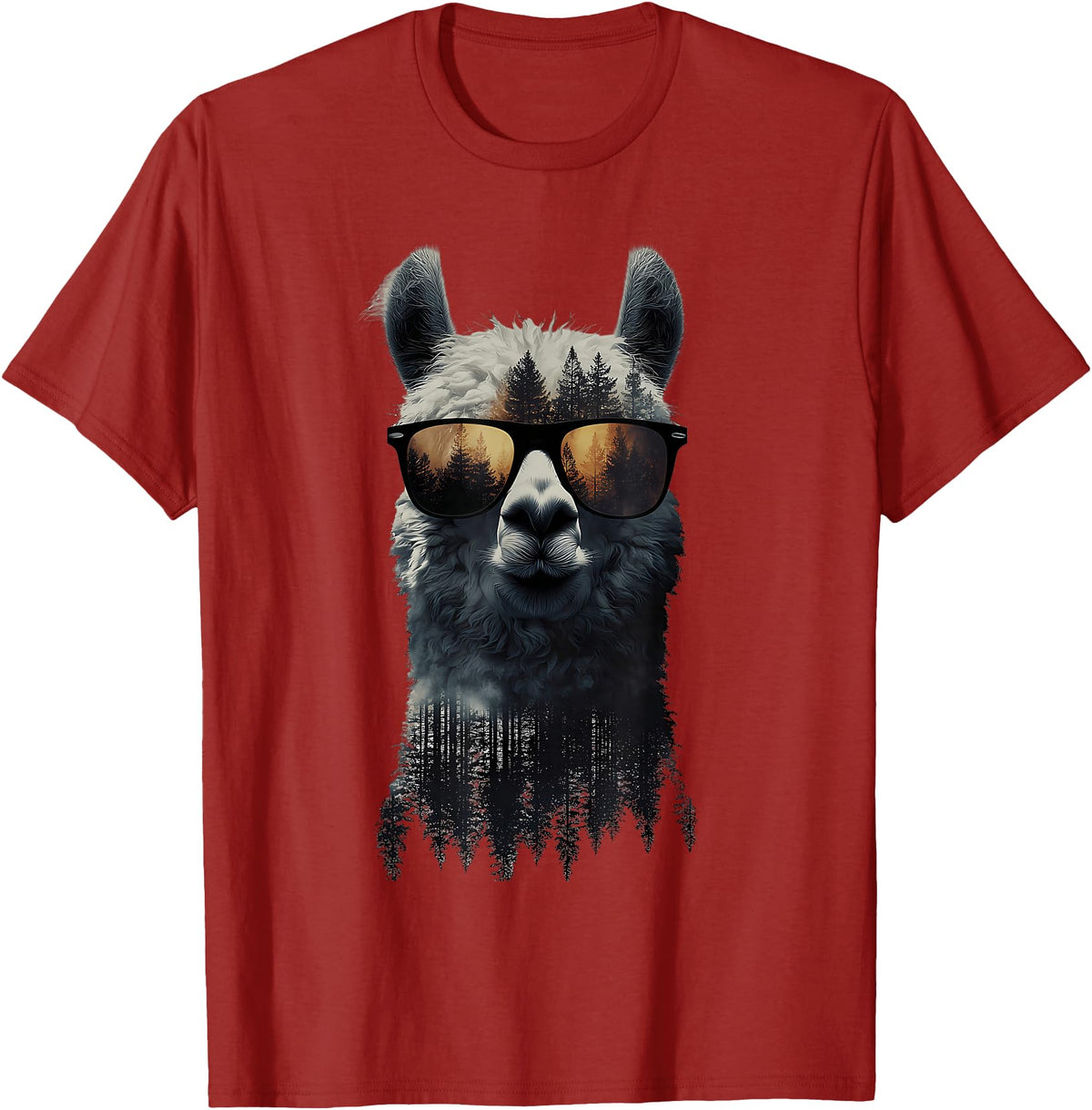 Funny Llama Lover Graphics Funny Alpaca Llama with Sunglasses Animal Graphic T-Shirt - Cranberry Red