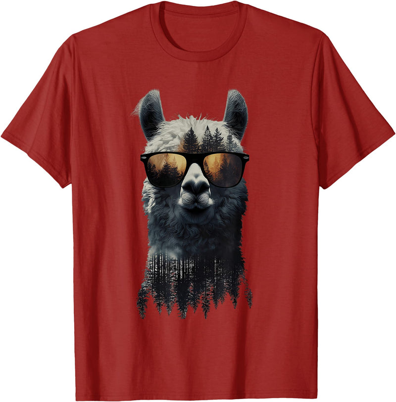 Funny Llama Lover Graphics Funny Alpaca Llama with Sunglasses Animal Graphic T-Shirt - Cranberry Red