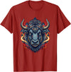 Wild Buffalo Bison Tribal Western Spirit Fierce Wild Bison Head Tribal Geometric Buffalo T-Shirt - Cranberry Red