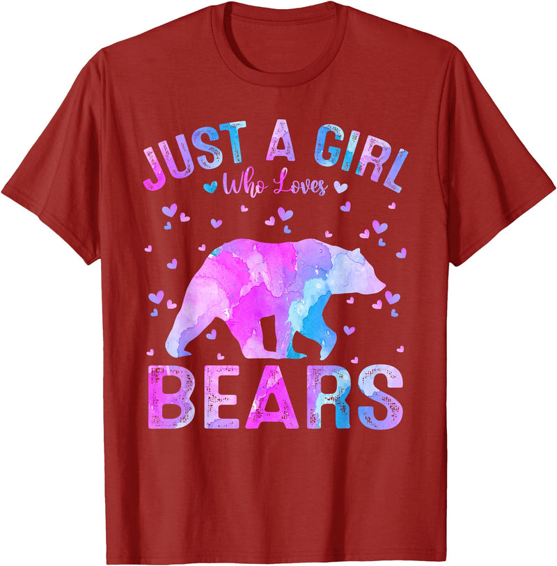 Just A Girl Who Loves Bear Gifts Outfit Colorful Just A Girl Who Loves Bears Women Girls T-Shirt - Cranberry Red