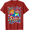 Funny Lion Lover Lion Animal Just a Girl Who Loves Lions T-Shirt - Cranberry Red