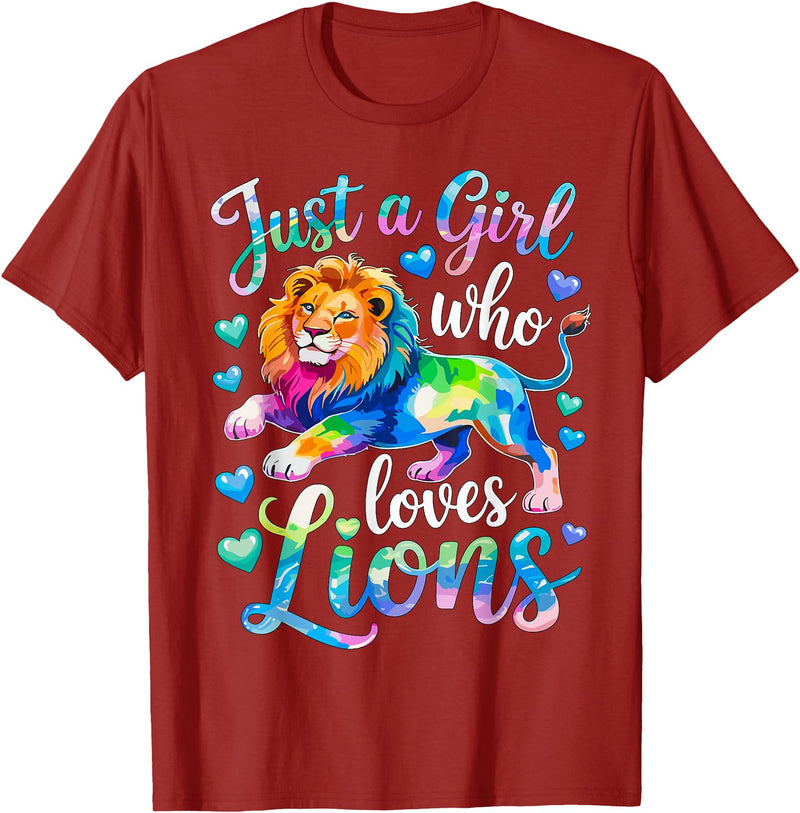 Funny Lion Lover Lion Animal Just a Girl Who Loves Lions T-Shirt - Cranberry Red
