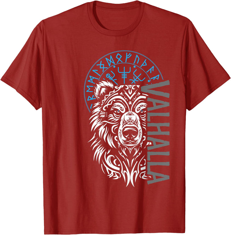 Nordic Valor, Viking Visions, Berserk til Valhalla Valhalla & Viking Compass - Nordic Bear Design T-Shirt - Cranberry Red