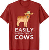 Cartba Cow Co. Fun Cute Easily Distracted By Cows Unisex-Adults Black T-Shirt - Cranberry Red