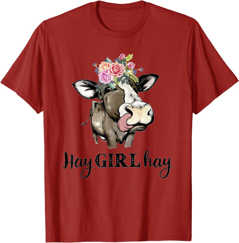 Funny Cow Design Cow Hay Girl Hay T-Shirt Funny Cow Lovers Heifer Gifts Tee T-Shirt - Cranberry Red
