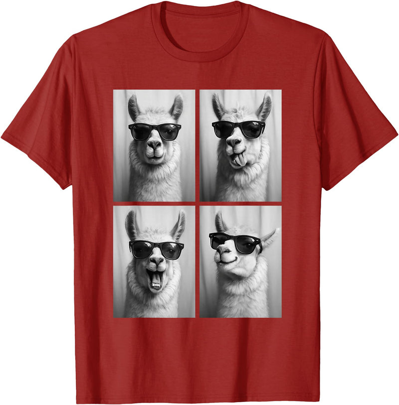 Funny Animal Selfie Booth Tee Cool Llamas Sunglasses Jungle Animal Meme Selfie Booth T-Shirt - Cranberry Red