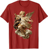 Vintage Angel Aesthetic Classical Art Cute Cherub Angel with Bear Baroque Renaissance Aesthetic T-Shirt - Cranberry Red
