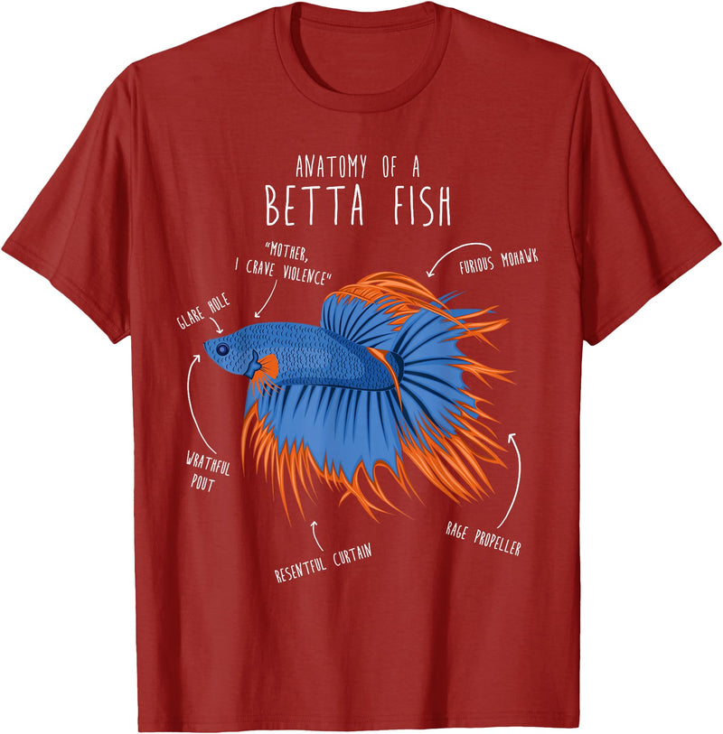 Cool Dog Gifts Betta Fish Siamese Fighting Fish Anatomy, Funny Aquarium Pet T-Shirt - Cranberry Red