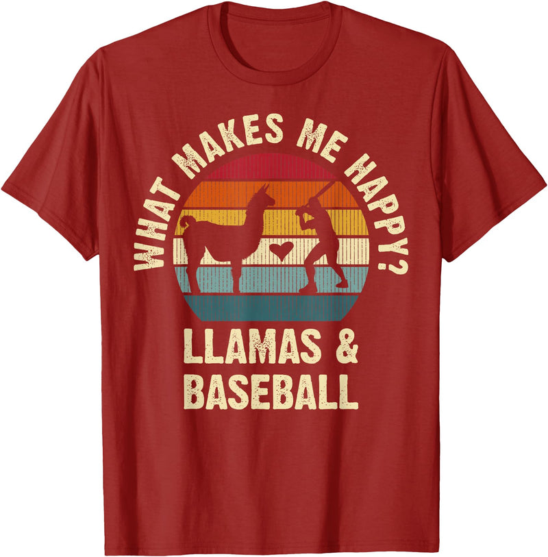 Llama and Baseball Lover Gifts Vintage Retro Baseball and Llama Lovers Vintage Funny Pet Sports cute T-Shirt - Cranberry Red
