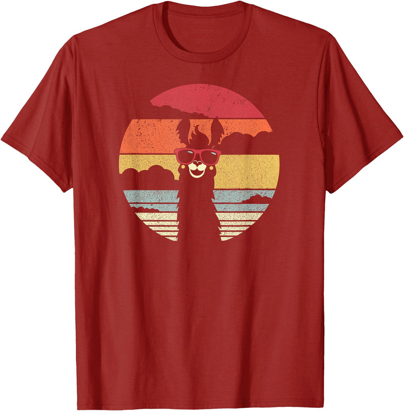 Pack A Punch Llama, Retro Style Alpaca T-Shirt - Cranberry Red