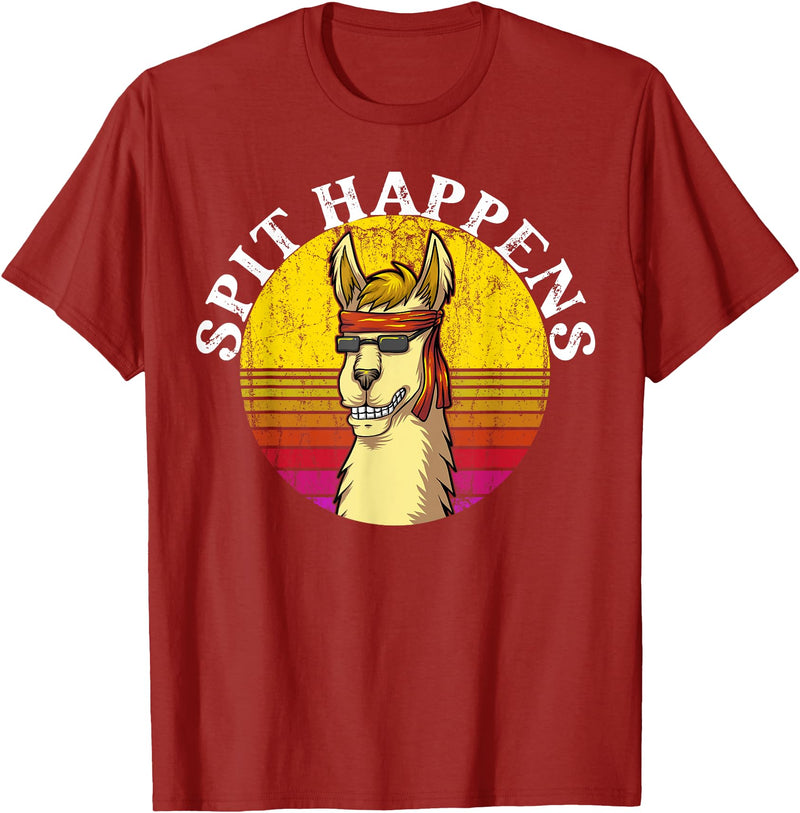 Funny Groovy Llama Alpaca Spit Happens Tees & Co. Funny Groovy Llama Alpaca Spit Happens Tee T-Shirt - Cranberry Red