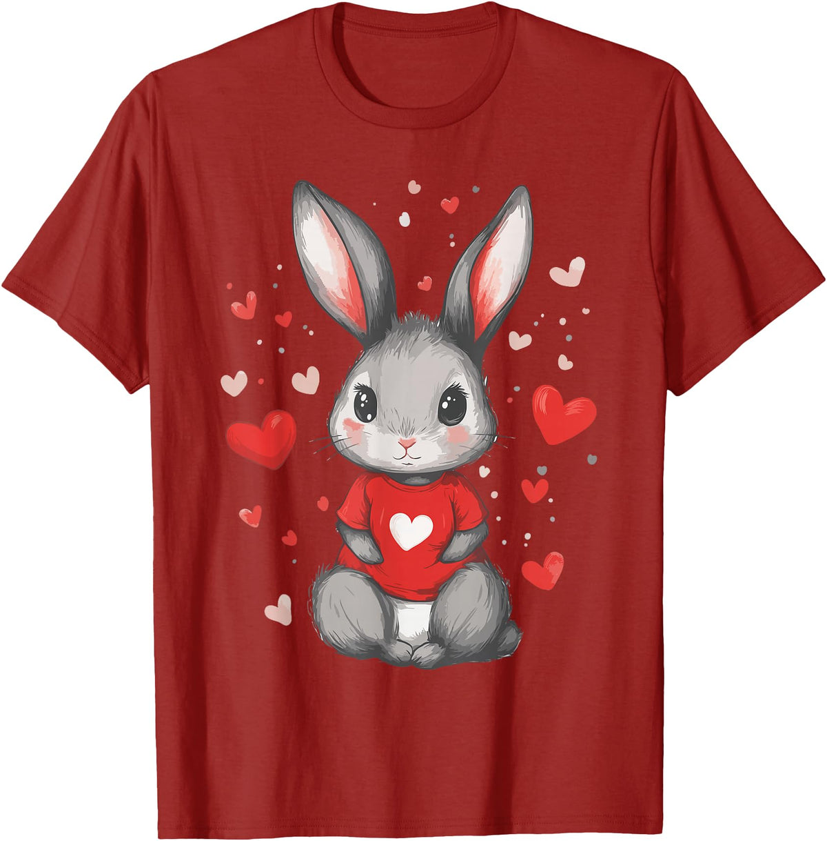 Rabbit Lover Heart Girls Valentine’s Day Women Bunny T-Shirt in Cranberry Red