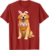 Golden Retriever Bunny Ears Eggs Cute Easter Dogs T-Shirt in Cranberry Red