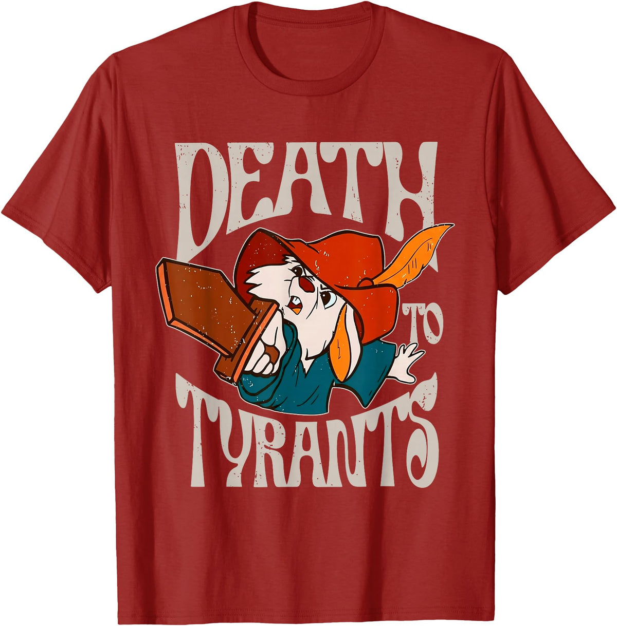 Death to Tyrants Retro Rabbit Meme T-Shirt in Cranberry Red