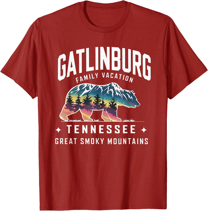 Gatlinburg Family Vacation Tees Family Vacation Mountains Gatlinburg Tennessee Bear Souvenir T-Shirt - Cranberry Red