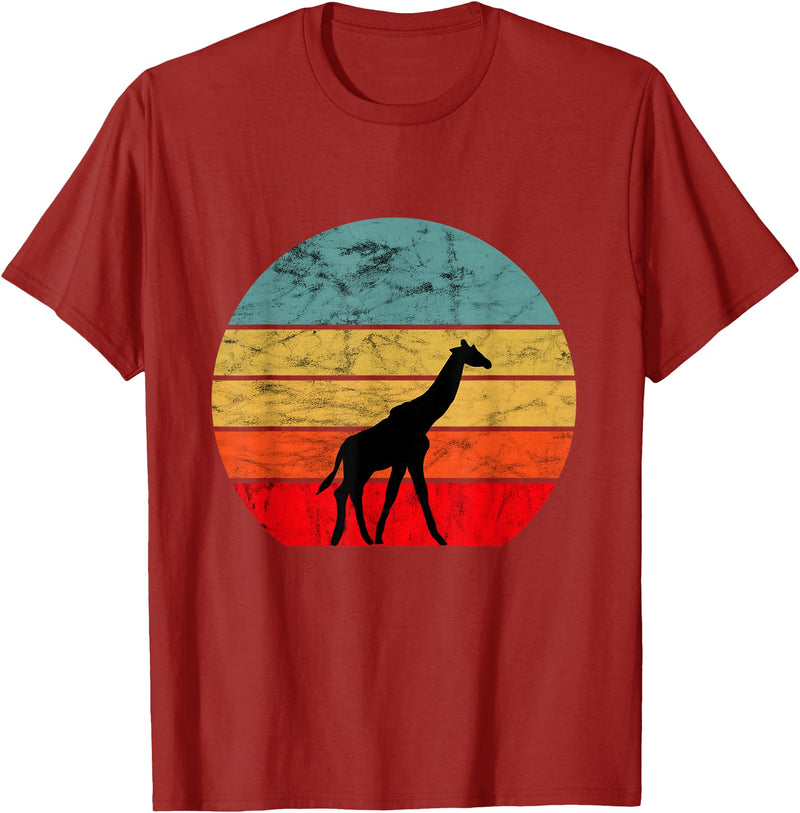 Giraffe Safari Animal Giraffe Retro Vintage Sunset African Animals T-Shirt - Cranberry Red