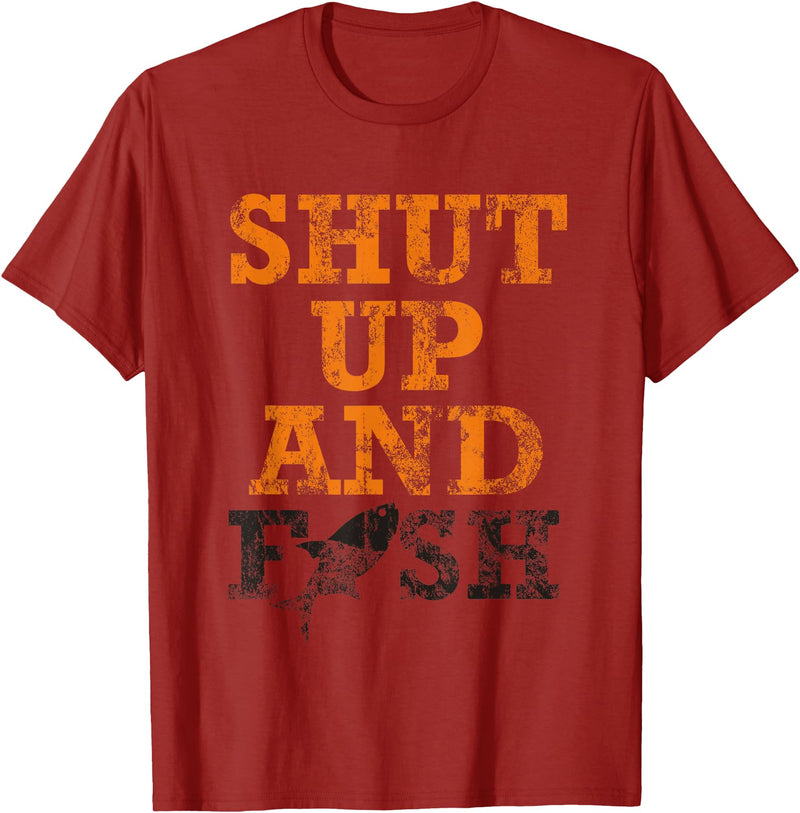 Green Cow Land Shut Up And Fish Distressed apparel T-Shirt - Cranberry Red
