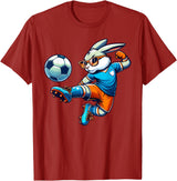 Happy Easter Bunny Soccer Player Lover Sport Rabbit T-Shirt in Cranberry Red