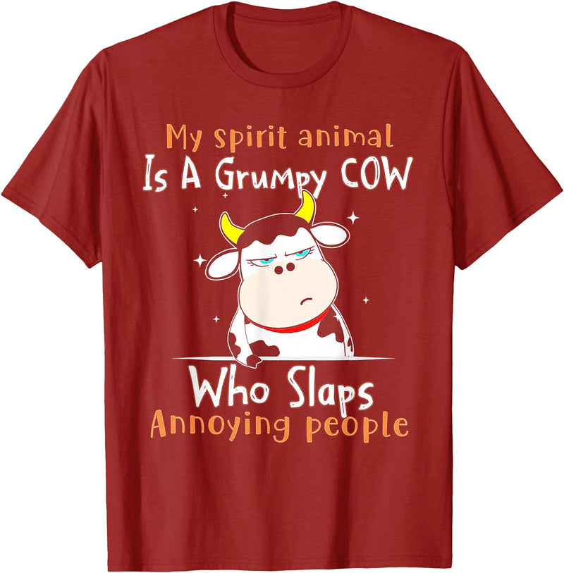 Funny My Spirit Animal Is A Grumpy Cow Tee Shirt My Spirit Animal Is A Grumpy Cow Who Slaps Annoying People T-Shirt -