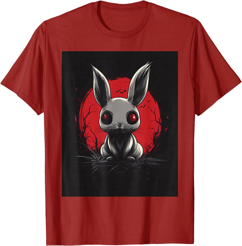 Bunny Anime Goth Scary Men Women Creepy Gothic Anime Rabbit T-Shirt in Cranberry Red