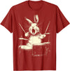 Cute Rabbit Playing Drums Funny Music Animal Drummer Graphic T-Shirt in Cranberry Red