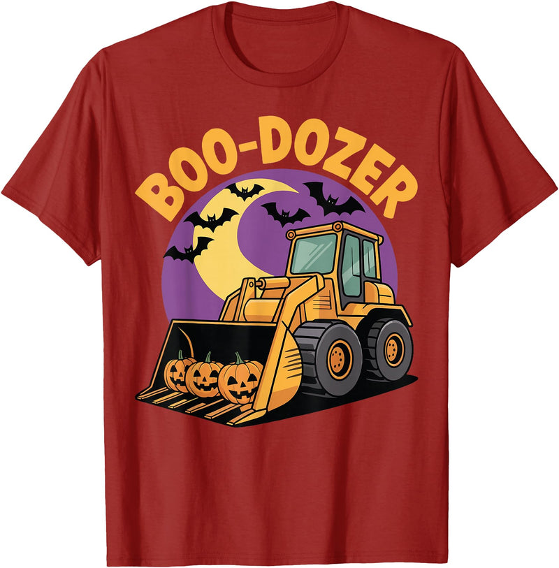 Bulldozer Halloween Costume Toddler Spooky Ghost Boo-Dozer Halloween Kids Bulldozer T-Shirt - Cranberry Red