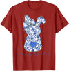 Happy Easter Chinoiserie Floral Bunny Cute Blue Bow Coquette T-Shirt in Cranberry Red