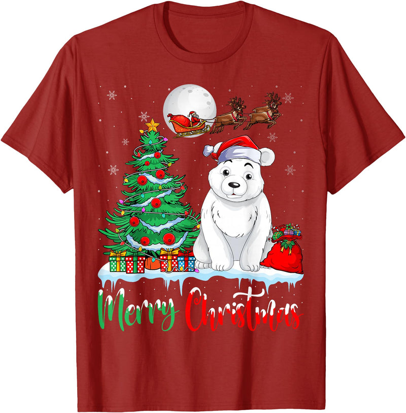 Polar Bear Lover Christmas Gifts T Shirts Polar Bear Wearing Santa Hat Xmas Merry Christmas Polar Bear T-Shirt - Cranberry Red