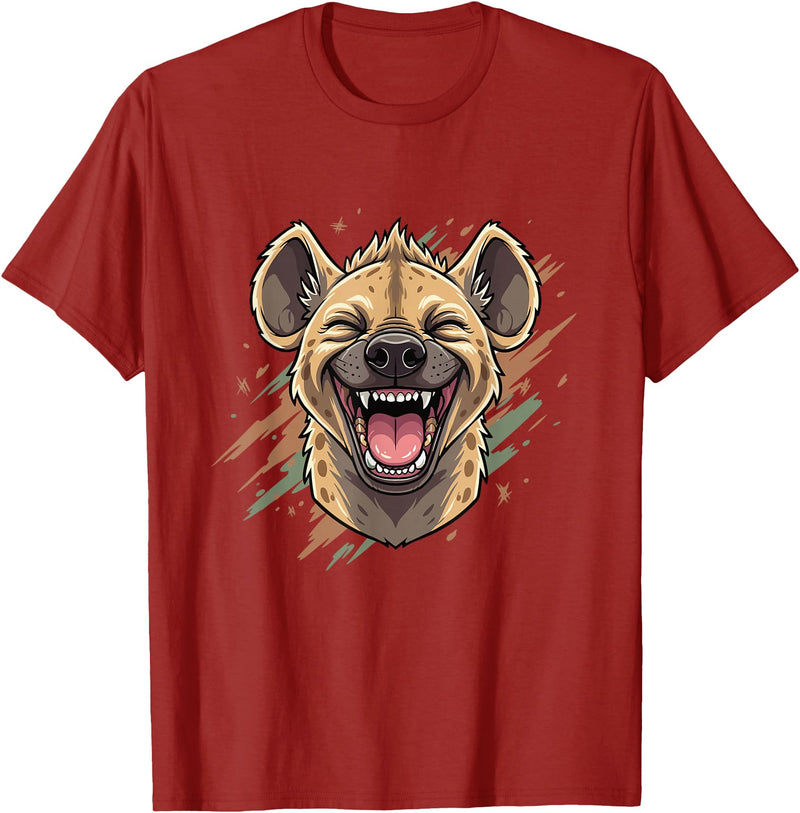 Laughing Hyena Cartoon Wild Safari Animal Hyena Laughing Face Funny Animal Safari Vibes T-Shirt - Cranberry Red