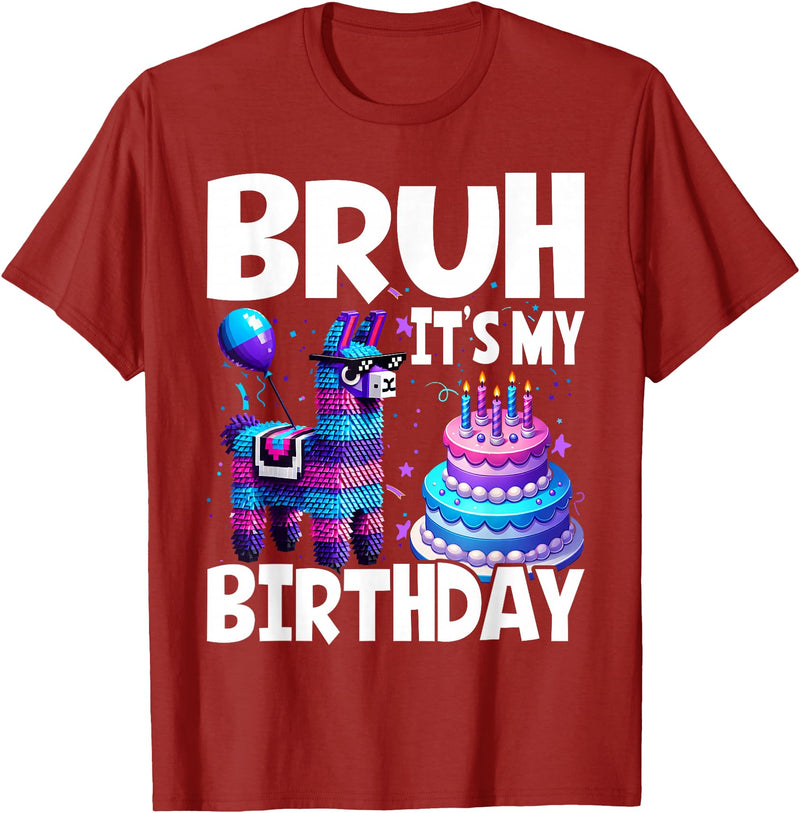 Llama Lover Gift Co. Bruh Its My Birthday Llama Pinata T-Shirt - Cranberry Red