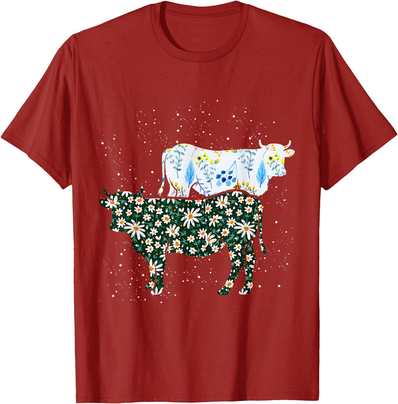 Vintage Animals Designs Vintage Cow T-Shirt - Cranberry Red