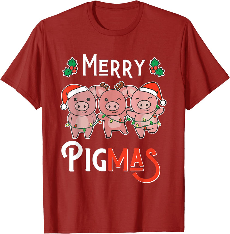 Discover Christmas Pun Animals Here Merry Pigmas Pun Pig Christmas T-Shirt - Cranberry Red
