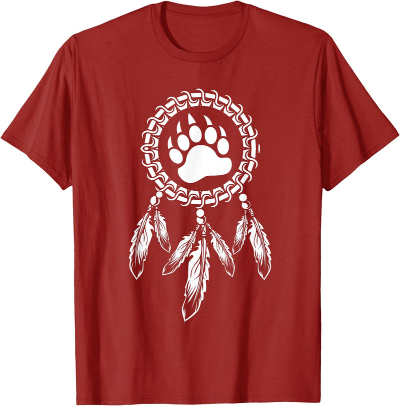 Indigenous Native American For Men Traditional Dreamcatcher Women Bear Native American T-Shirt - Cranberry Red