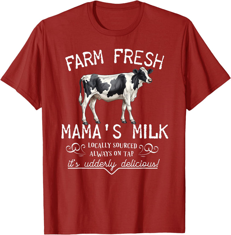 New Mommy Breastfeeding HumorDesigns for Women Funny Breastfeeding Mama's Milk Cow Farm Lacatation New Mom T-Shirt -