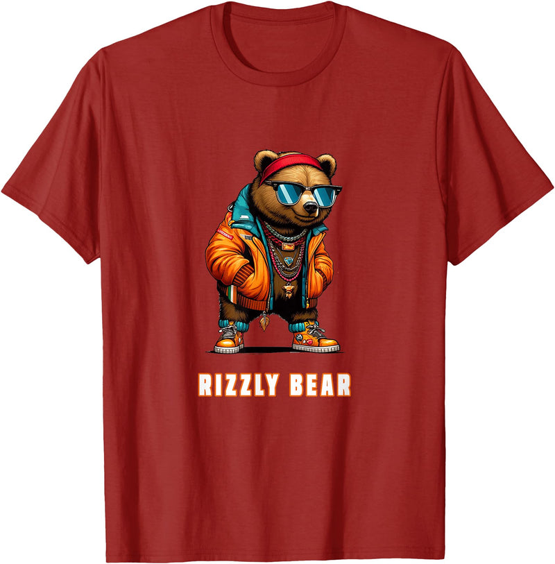 The Rizzly Grizzly Rizzly Bear Cool Grizzly Bear Wearing Sunglasses Rizz Slang T-Shirt - Cranberry Red