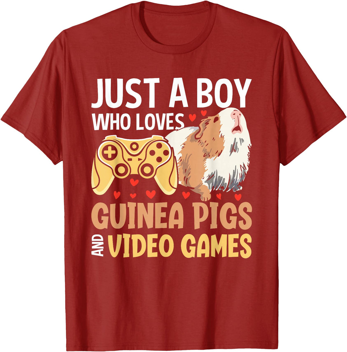 Guinea Pig Gifts for Gamer Co. Just a Boy Who Loves Guinea Pigs and Video Games Gaming T-Shirt - Cranberry Red