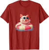 Vacation Pig Outfit Pig Sunglasses Graphic with Beach Ring T-Shirt - Cranberry Red