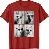 Funny Animal Photography Clothing Co. Funny Llamas with Sunglasses Cool Llama Animals Photo Booth T-Shirt - Cranberry Red