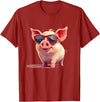 Funny Piggy Pig Sunglasses Piggy Costume for bespectacled Pigs Lovers T-Shirt - Cranberry Red