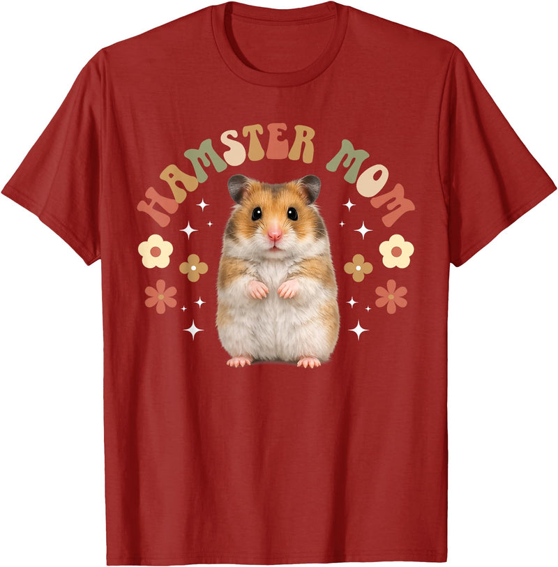 Hamster Mom Groovy Hamster Mama Hamster Owner Hamster Lover T-Shirt - Cranberry Red