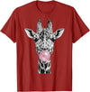Wild Bubble Art Cool Giraffe Blowing Pink Bubblegum Sketch Art T-Shirt - Cranberry Red